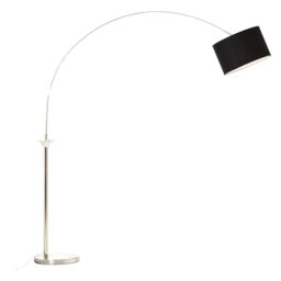 Orsina Nickel Finish Floor Lamp, Arched Metal Frame with Black Shade, Modern Tall Standing Lamp for Living Room - thumbnail 3