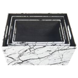 Wyld and Coco Set of 3 White Faux Leather Marble-Effect Storage Baskets - thumbnail 5