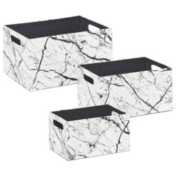 Wyld and Coco Set of 3 White Faux Leather Marble-Effect Storage Baskets - thumbnail 2