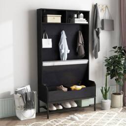 KORVIXA 170cm Tall Hall Tree 4-in-1 Coat Rack in Black - Size: 100 cm - thumbnail 3
