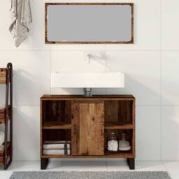 Berkfield Home Bathroom Vanity Unit Old Wood Particle board Medium in Brown - thumbnail 4