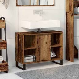 Berkfield Home Bathroom Vanity Unit Old Wood Particle board Medium in Brown - thumbnail 2
