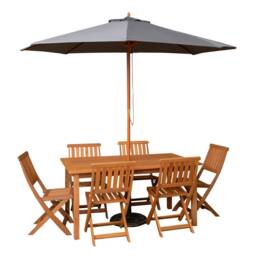 Samuel Alexander 6 Person Wooden Patio Dining Table Chairs with Grey Parasol & Base in Brown - thumbnail 7