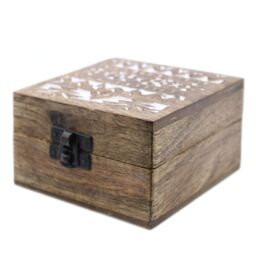 KDMD White Washed Wooden Box - 4x4 Slavic Design in Brown