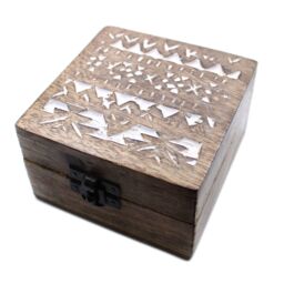 KDMD White Washed Wooden Box - 4x4 Slavic Design in Brown - thumbnail 4