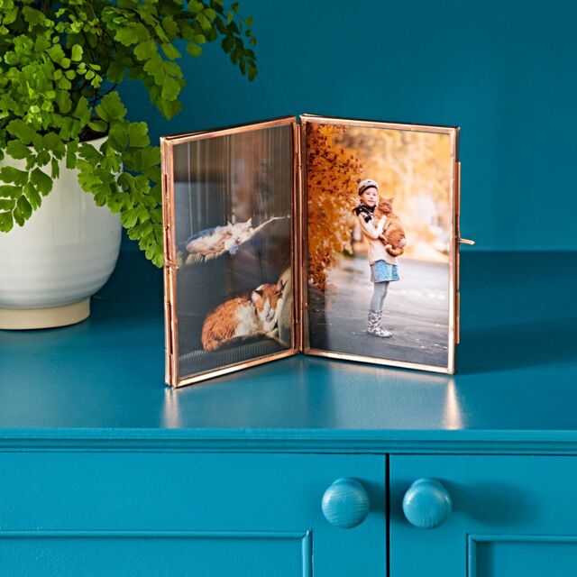 Paper High Reclaimed Glass Folded Double Photo Frame in Copper - Size: Medium - image 1