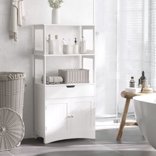 Kleankin Bathroom Floor Cabinet Storage Unit Kitchen Cupboard with Drawer Shelf in White - image 1