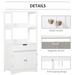 Kleankin Bathroom Floor Cabinet Storage Unit Kitchen Cupboard with Drawer Shelf in White - thumbnail 4