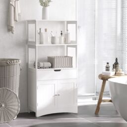 Kleankin Bathroom Floor Cabinet Storage Unit Kitchen Cupboard with Drawer Shelf in White