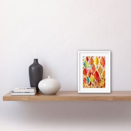 "Artery8 Wall Art Print Autumn Leaves With Multicoloured Patterns Folk Art Watercolour Painting Artwork Framed 9X7 Inch in White - Size: W7"" x H9""" - thumbnail 2