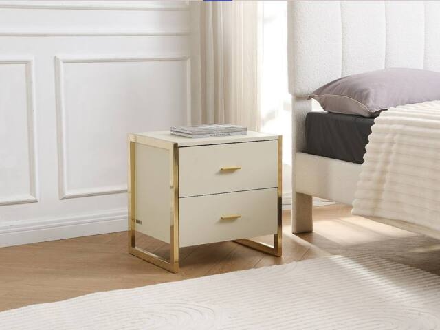 Vente-unique Bedside Table With 2 Drawers - MDF - Beige & Gold - OMBRELIA - image 1