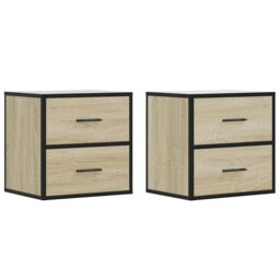 Berkfield Home Wall-mounted Bedside Cabinets 2 pcs Sonoma Oak 40x31x39.5 cm in Brown - thumbnail 2