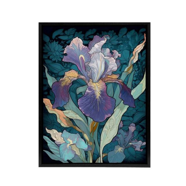 "Artery8 A Single Iris Flower Black & White Framed Canvas Wall Art Print in Blue - Size: W12"" x H16""" - image 1