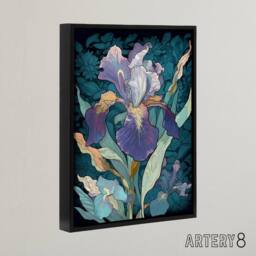 "Artery8 A Single Iris Flower Black & White Framed Canvas Wall Art Print in Blue - Size: W12"" x H16""" - thumbnail 2