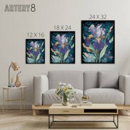 "Artery8 A Single Iris Flower Black & White Framed Canvas Wall Art Print in Blue - Size: W12"" x H16""" - thumbnail 4
