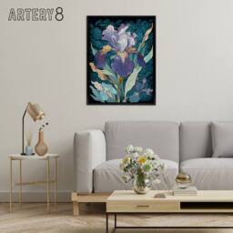"Artery8 A Single Iris Flower Black & White Framed Canvas Wall Art Print in Blue - Size: W12"" x H16""" - thumbnail 3