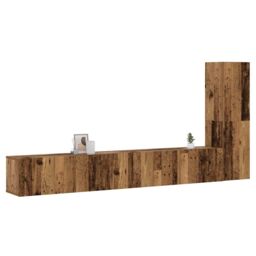 Berkfield Home Wall Mounted TV cabinets 3 pcs Old Wood Engineered Wood in Brown - thumbnail 1