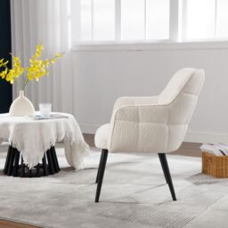 Home Source Armchair Boucle Cream Teddy Fur Living Room Home Accent Occassional - thumbnail 3
