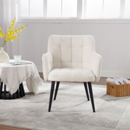 Home Source Armchair Boucle Cream Teddy Fur Living Room Home Accent Occassional - thumbnail 2