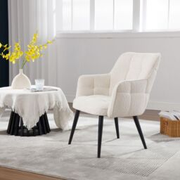 Home Source Armchair Boucle Cream Teddy Fur Living Room Home Accent Occassional