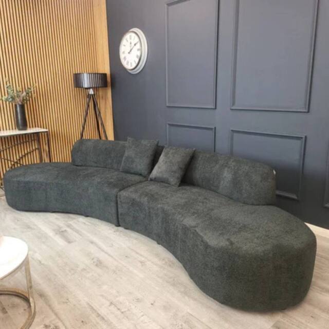Stratus Interiors Miami Boucle Soft Curved Corner 6 Seater Sofa for Living Room in Charcoal - Size: 3 Seater