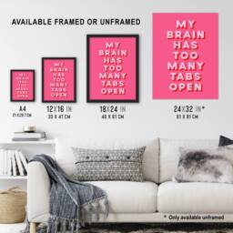 "Artery8 My Brain Has Too Many Tabs Open Pink Funny Wall Art Print - Size: W12"" x H16""" - thumbnail 3