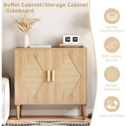 VOGREX Buffet Cabinet Storage Rattan Sideboard Accent Cabinet Living Room in Brown - thumbnail 4