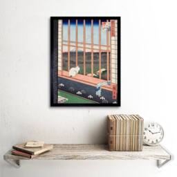 "Artery8 Hiroshige Asakusa Fields 100 Views Edo Cat Japanese Framed Art Print - Size: W12"" x H16""" - thumbnail 2