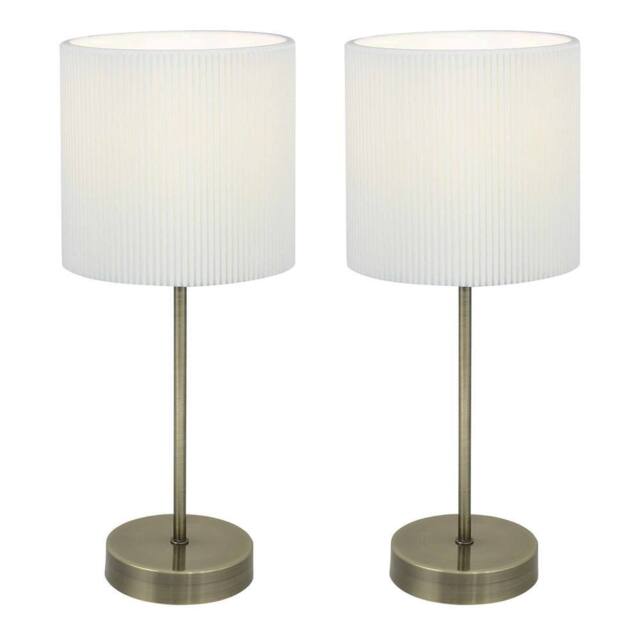 First Choice Lighting Set of 2 Antique Brass Stick Table Lamp with White Micropleat Shade in Bronze - image 1