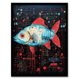 Artery8 Wall Art Print Gods Blue Fish Unclassified Creation Files Robot Hybrid Secret Military Schematic Futuristic Arcane Manuscript Gift For Him - thumbnail 1
