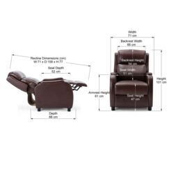 More4Homes Churwell Bonded Leather Pushback Recliner Armchair Sofa Cinema Chair in Brown - thumbnail 7