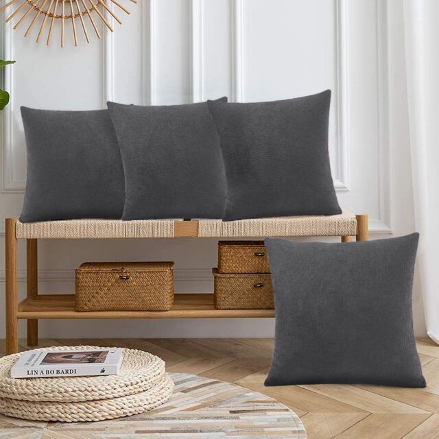 Luxury Living Set of 4 Velvet Chenille Cushions 45cm x 45cm with Removable Covers & Plush Pads - Soft, Stylish Home Décor - Size: 45 cm x 45 cm - image 1