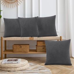 Luxury Living Set of 4 Velvet Chenille Cushions 45cm x 45cm with Removable Covers & Plush Pads - Soft, Stylish Home Décor - Size: 45 cm x 45 cm