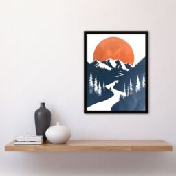 Artery8 Orange Full Moon Over Blue Mountain Hiking Trail Framed Wall Art - Size: A4 - thumbnail 4