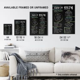 Artery8 Men's Wall Art Print 50th Birthday Anniversary Idea Chalk Board Aesthetic For Him Born in 1974 Framed Art in Black - Size: A4 - thumbnail 3