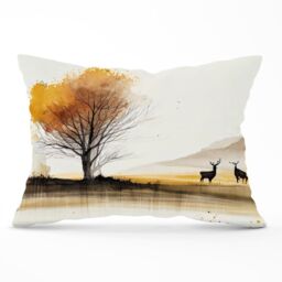 Warren Reed - Designer Autumn Landscape Stag Watercolour Cushions in Brown - Size: 45 cm x 45 cm - thumbnail 1