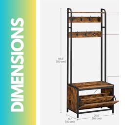 Pirlo Plush Industrial Coat Rack Stand With Shoe Storage Hallway Furniture in Brown - thumbnail 6
