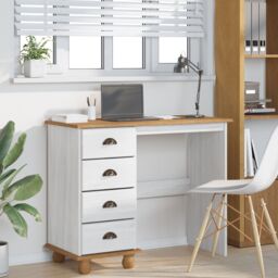 "Berkfield Home Desk ""ASKIM"" with Drawers White 95x40x75 cm Solid Wood Pine - Size: 95 x 40 x 75 cm" - thumbnail 4