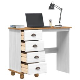 "Berkfield Home Desk ""ASKIM"" with Drawers White 95x40x75 cm Solid Wood Pine - Size: 95 x 40 x 75 cm" - thumbnail 3