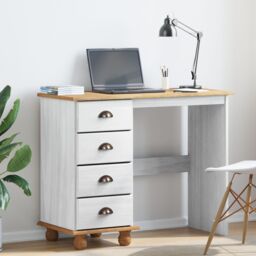 "Berkfield Home Desk ""ASKIM"" with Drawers White 95x40x75 cm Solid Wood Pine - Size: 95 x 40 x 75 cm"