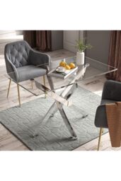 Living and Home 70cmD Stylish Tempered Glass Coffee Table Rectangular Dining Table with Chrome Cross Legs in Clear - thumbnail 4