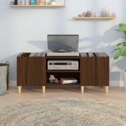 Berkfield Home Record Cabinet Brown Oak 121x38x48 cm Engineered Wood - Size: 121 x 38 x 48 cm - thumbnail 3