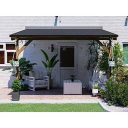 Dunster House Lean To Wooden Gazebo Wall Mounted 3m x 3m with Super Felt - Utopia in Brown - thumbnail 3