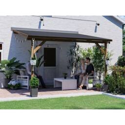 Dunster House Lean To Wooden Gazebo Wall Mounted 3m x 3m with Super Felt - Utopia in Brown - thumbnail 2