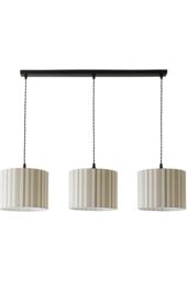 ValueLights Hallie Linen Stripe Drum Shade 3 Way Black Diner Ceiling Pendant Light in Natural - thumbnail 6