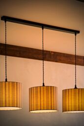 ValueLights Hallie Linen Stripe Drum Shade 3 Way Black Diner Ceiling Pendant Light in Natural - thumbnail 2