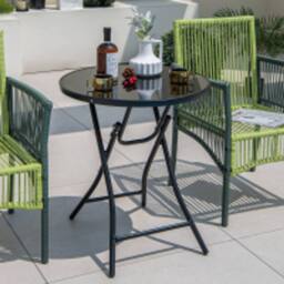 Costway Folding Round Patio Bistro Table Tempered Glass Tabletop Outdoor Cocktail Table in Black - thumbnail 5
