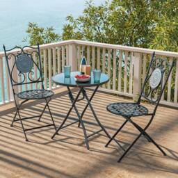 Costway Folding Round Patio Bistro Table Tempered Glass Tabletop Outdoor Cocktail Table in Black - thumbnail 3