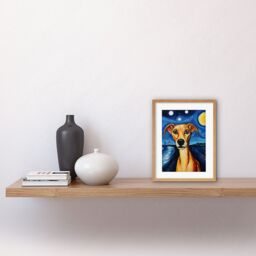 "Artery8 Wall Art Print Van Goghs Dog Artwork Night Scene Full Moon Blue Brown Yellow Oil Painting Artwork Framed 9X7 Inch in Beige - Size: W7"" x H9""" - thumbnail 2