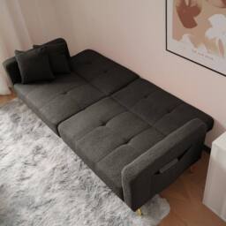 BTM Sofa Bed, 3 Adjustable Angles, Gold Legs, Cushions, Storage Pockets in Grey - Size: A - thumbnail 5